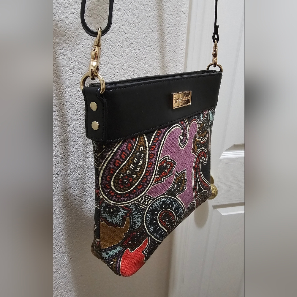 Spartina 449 Cora Hipster Crossbody Multicolored Linen & Black Leather NWOT - Picture 5 of 16